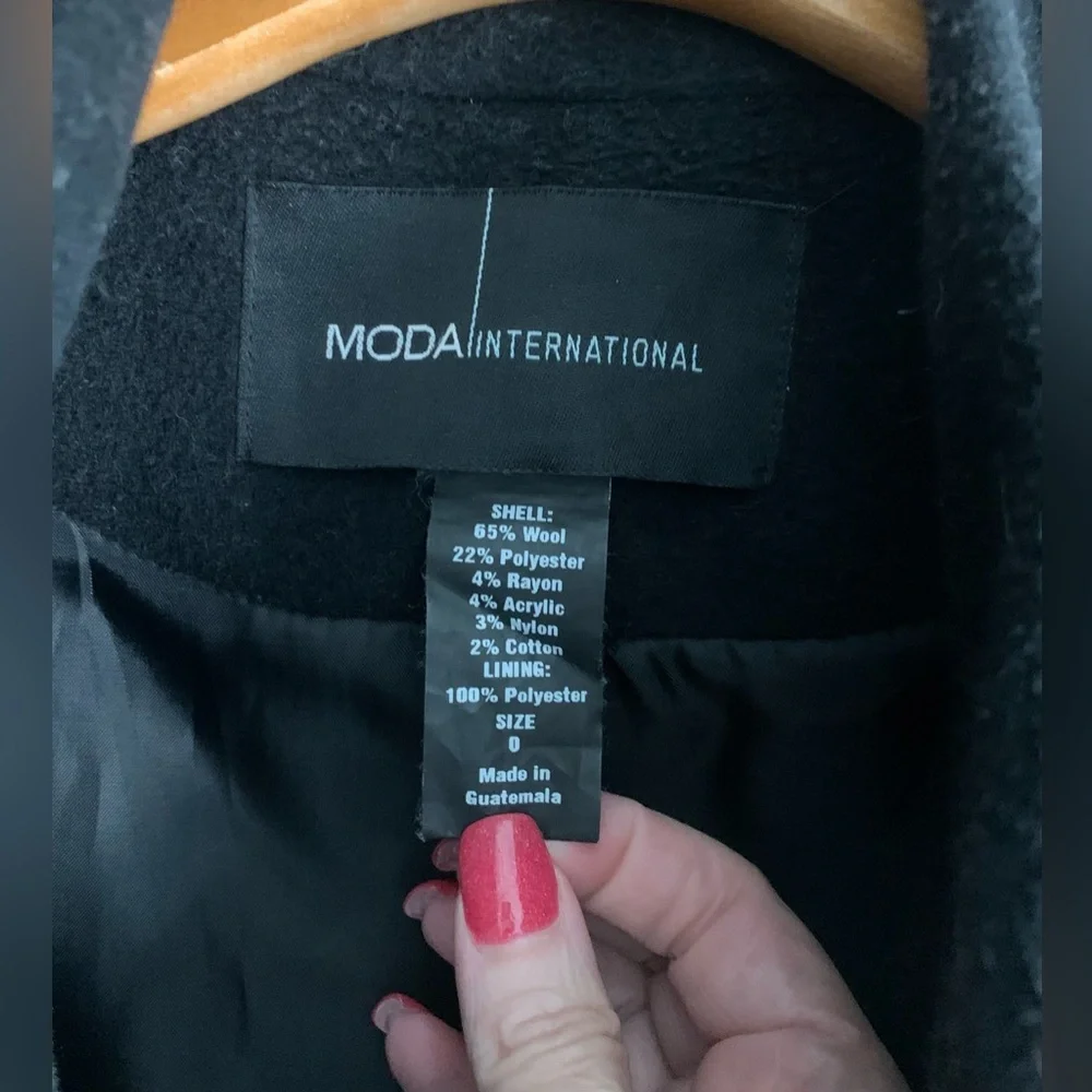 Ruffled Wool Black Pea Coat from MODA International